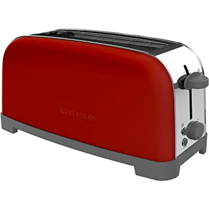 Taurus Vintage Single Red Toaster, 850 W, 6 Bräunungsstufen, ein extra langer Schlitz mit variabler Breite, Funktionen: Stopp und Auftauen, automatische Zentrierung, Edelstahl