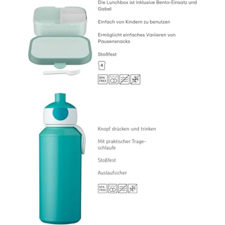 Mepal Campus Lunchset, Lunchbox mit Pop-Up Trinkflasche und Bentobox, Pink – Bild 3
