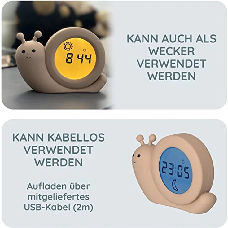 Alecto BC110BE SIMON Kinderwecker, 3-in-1 Schlaftrainer mit Nachtlicht und digitaler Zeitanzeige, wiederaufladbar, blau – Bild 3