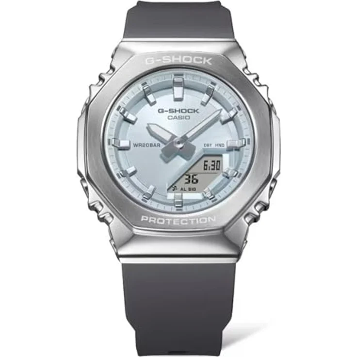 Casio G-Shock Classic Damenuhr Grau/Hellblau GM-S2110-2AER, Edelstahlgehäuse und blauem Zifferblatt – Bild 2
