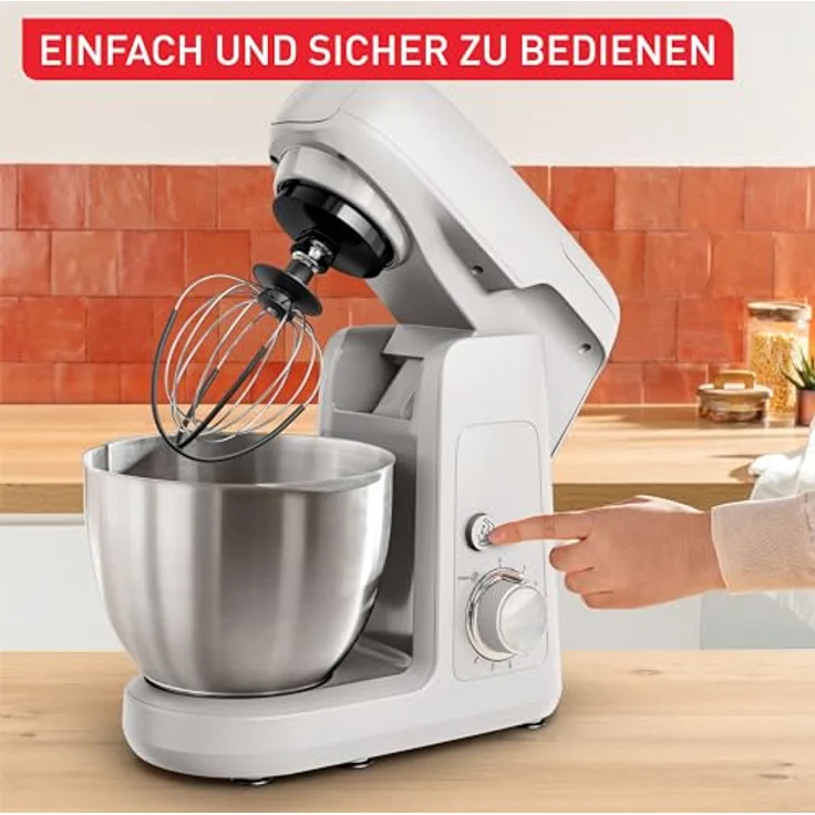 Tefal Bake Partner Küchenmaschine 1100 W, Silver, inkl. Standmixeraufsatz + Back-Kit, Abschaltautomatik, planetarisches Rührsystem, 4,6-l-Schüssel – Bild 4