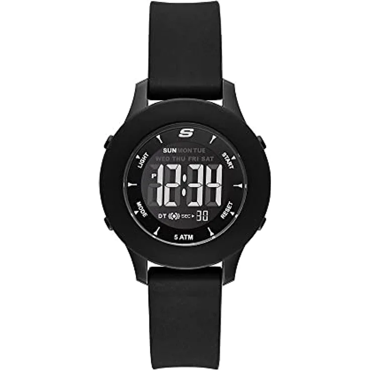 Skechers Rosencrans, Digitale Damenuhr mit 37 mm schwarzem Polycarbonat-Gehäuse und Silikonarmband, wasserdicht bis 50 m, SR6141