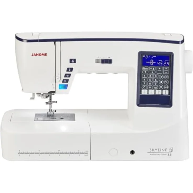 Janome Skyline S5 Anniversary Edition Nähmaschine, mit elektronischer Fadenschere und Nadelpositionsspeicher – Bild 1