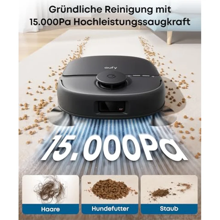 eufy Saugroboter mit Wischfunktion C28, 15.000 Pa Turbo-Saugkraft, HydroJet selbstreinigende Wischrolle, 5-in-1 Omni-Station, KI-Hinderniserkennung, Anti-Verwicklung-Bürste – Bild 4
