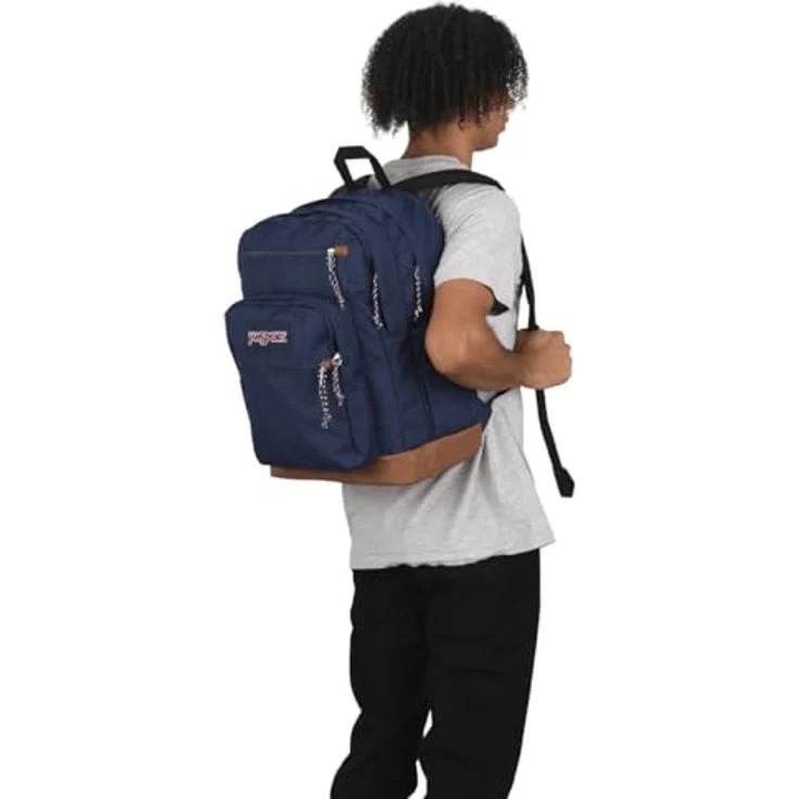 Jansport Cool Student Freizeitrucksack mit 15-Zoll Laptopfach, Kunstlederbesatz, ergonomische Schultergurte, schwarz – Bild 5
