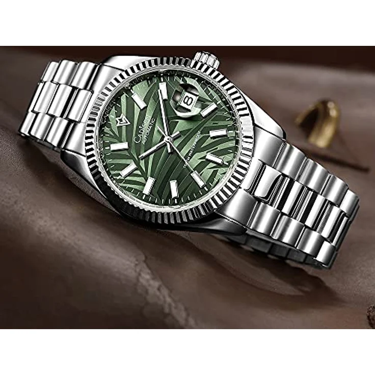 CADISEN Automatik Uhr Herren Mechanische Uhr, Präzises Automatikwerk, Saphirglas, Edelstahlarmband, Wasserdicht bis 100 m, Grün – Bild 2