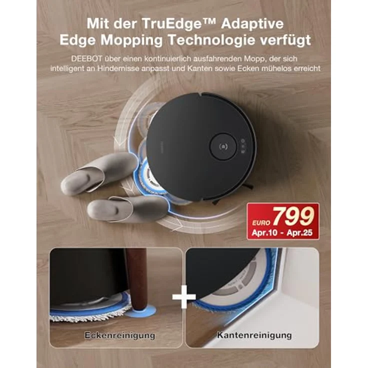 ECOVACS DEEBOT T30 Omni Saugroboter mit Wischfunktion, Mini Station Staubsauger Roboter, 11.000 PA Saugkraft, Adaptive Kantenreinigung mit TruEdge™ Mopping Technolgie, ZeroTangle™ Design – Bild 2