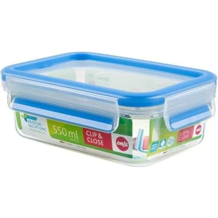 Emsa 508538 Rechteckige Frischhaltedose mit Deckel, 0.55 Liter, Transparent-Blau, Clip & Close – Bild 5