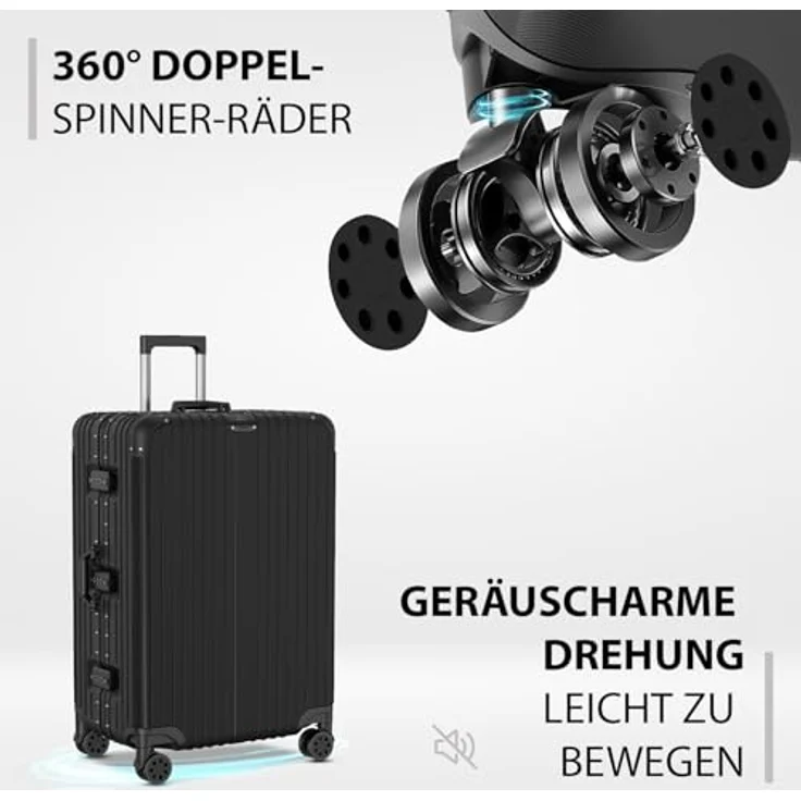 Voyagoux Hartschalenkoffer 114L, Aluminium, TSA-Schloss, 4X Airwheel-System Rollen, Schwarz, 77x51x32cm – Bild 4