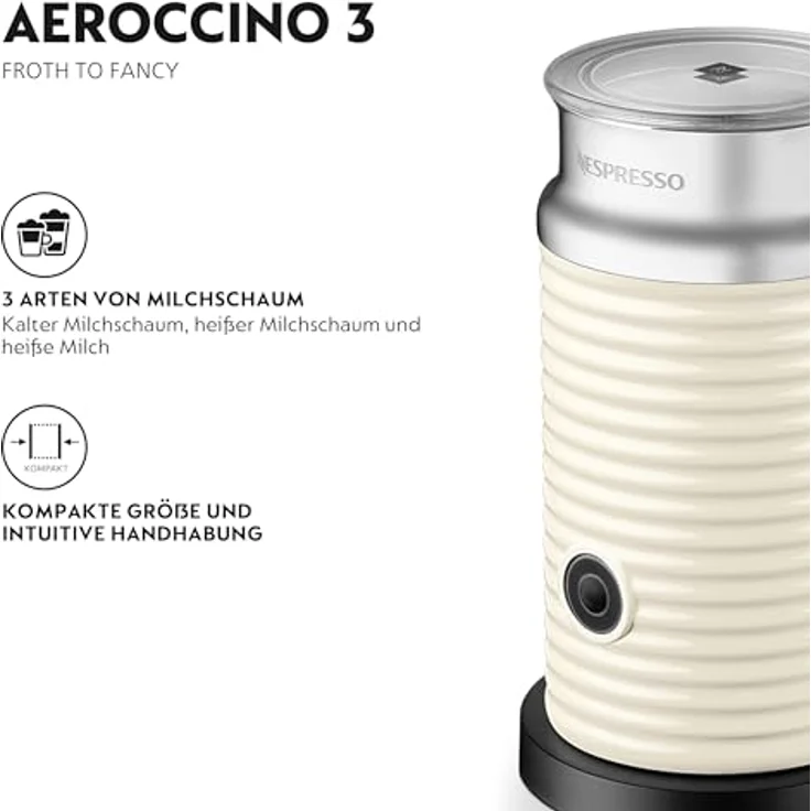 Nespresso Aeroccino 3 Milchaufschäumer, elektrisch, 490W, 120ml Milchschaum, Edelstahl, weiß – Bild 2