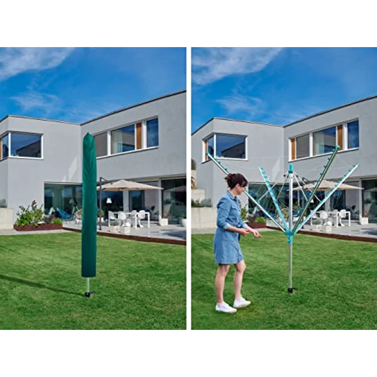 Leifheit Wäscheschirm Linomatic 500 Easy inkl. Schutzhuelle, Leineneinzug für saubere Wäsche, Wäschespinne mit Easy-Lift-System und Bodenhülse, 50m Leinenlänge für 5 Wäscheladungen  – Bild 4