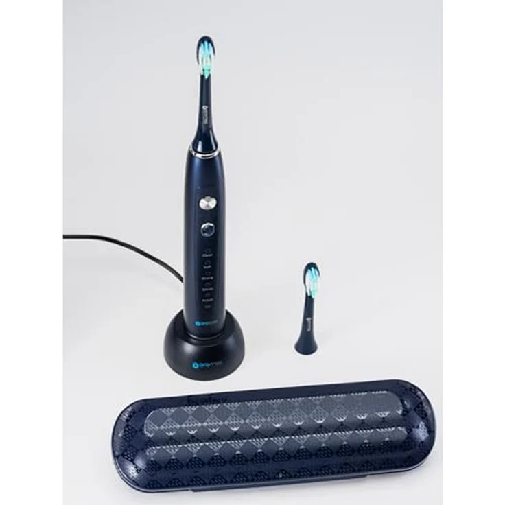 OROMED ORO-SONIC X PRO Elektrische Zahnbürste Schallzahnbürste 5 Modi Timer Etui, Akkubetrieben, bis zu 45 Tage Laufzeit, inkl. 2 Bürstenköpfen, Reiseetui - Blau – Bild 8