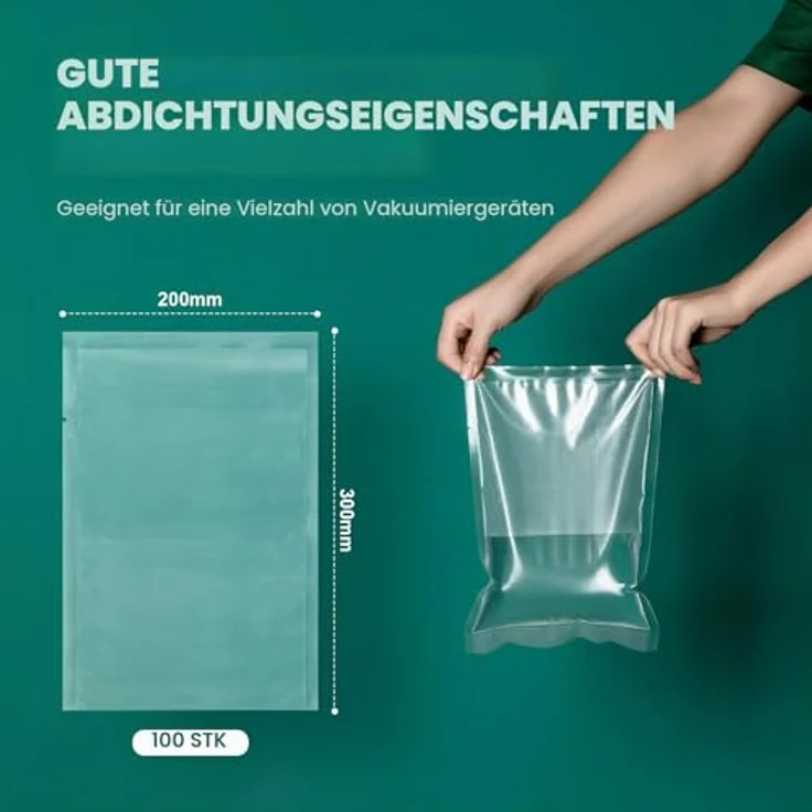GRIFEMA GH80 Vakuumierbeutel, 20x30 cm, BPA-frei, 100 Stück, für Vakuumierer, wiederverwendbar, temperaturbeständig -20°C bis 100°C – Bild 2