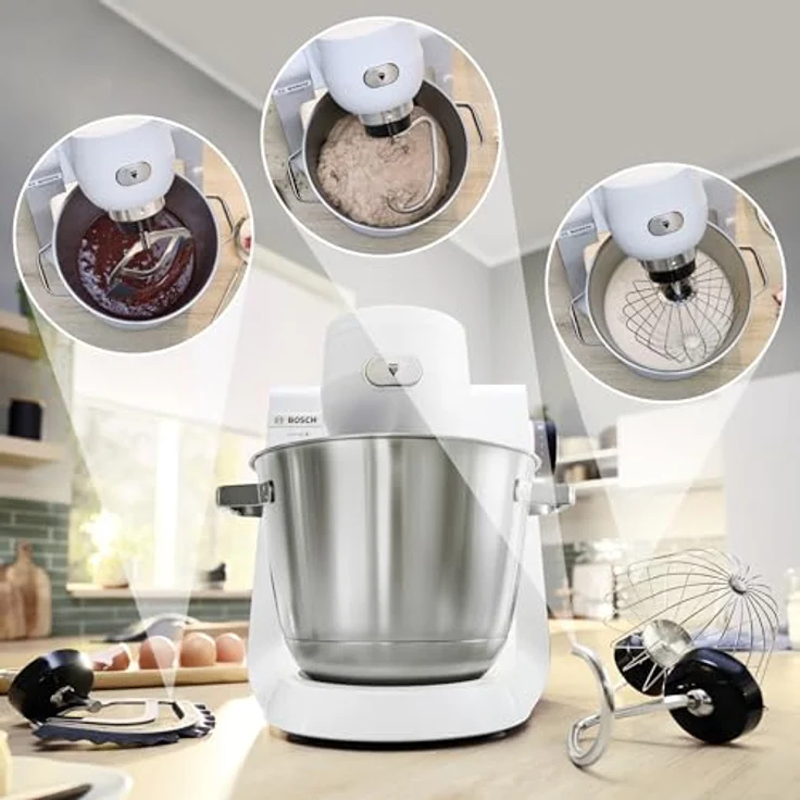 Bosch Küchenmaschine Serie 6 MUMS6EW18, 5,5l Edelstahlschüssel, sensorgesteuerte Automatikprogramme, weiß – Bild 5