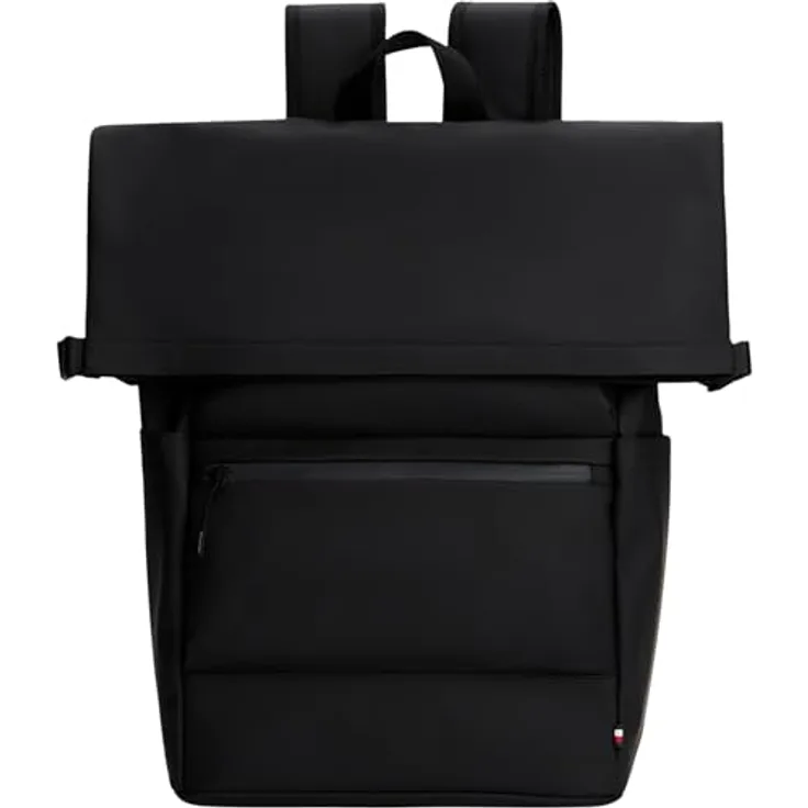 Tommy Hilfiger TH TPU Rolltop Backpack, Unisex Freizeitrucksack in Schwarz mit praktischer Vordertasche und gepolstertem Schultertragegurt
