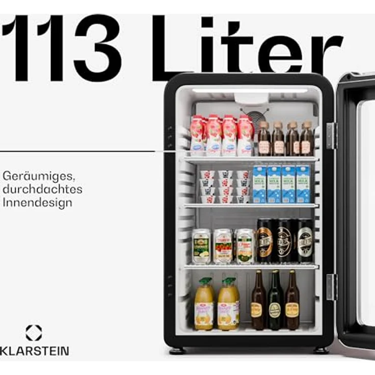 Klarstein Audrey Evo Getränkekühlschrank, 115 Liter, Energieeffizienzklasse C, leise mit 42 dB, doppelt verglaste Glastür mit LED-Beleuchtung, 71.8 cm hoch, 38.4 cm breit – Bild 2