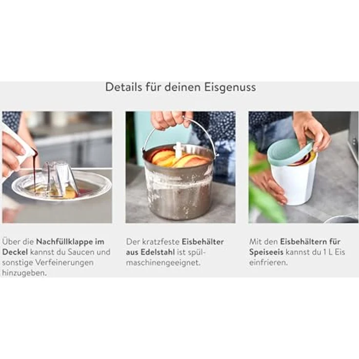 Springlane Eismaschine & Joghurtbereiter mit Kompressor, inkl. Rezeptheft, 2 l, 180 W, Elisa + 2 Aufbewahrungsbehälter Türkis – Bild 4