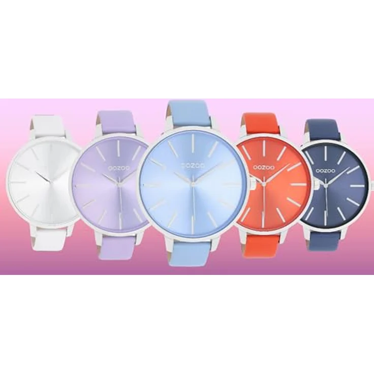Oozoo Damenuhr mit Lederband Color Line 48 MM Silberfarben/Weiß C11070 - XXL Gehäuse, Miyota Quarzwerk und Spritzwasserschutz – Bild 3