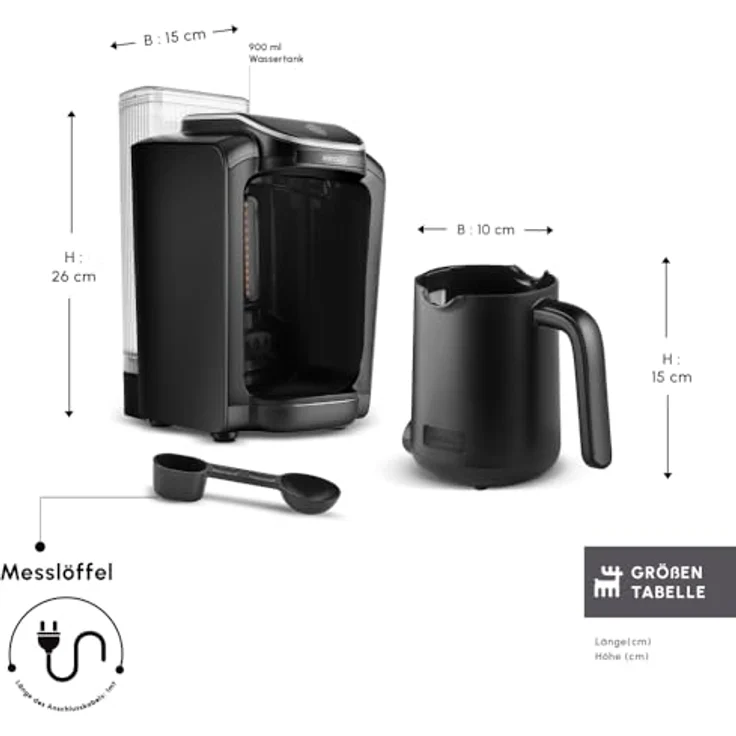 Karaca Hatır Aqua, Automatische Türkische Kaffeemaschine mit Wassertank, 735 W, 5 Tassen Kapazität, Schwarz – Bild 3