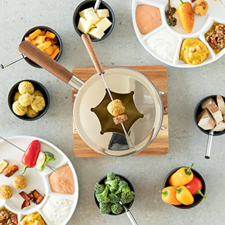 MÄSER 931895 Fondue Set für 6 Personen in modern-rustikalem Design, ideal für Fleischfondue, 10-teiliges Fondueset inklusive Fonduegabeln und Fonduebrenner, Edelstahl, 1.9 liters – Bild 4