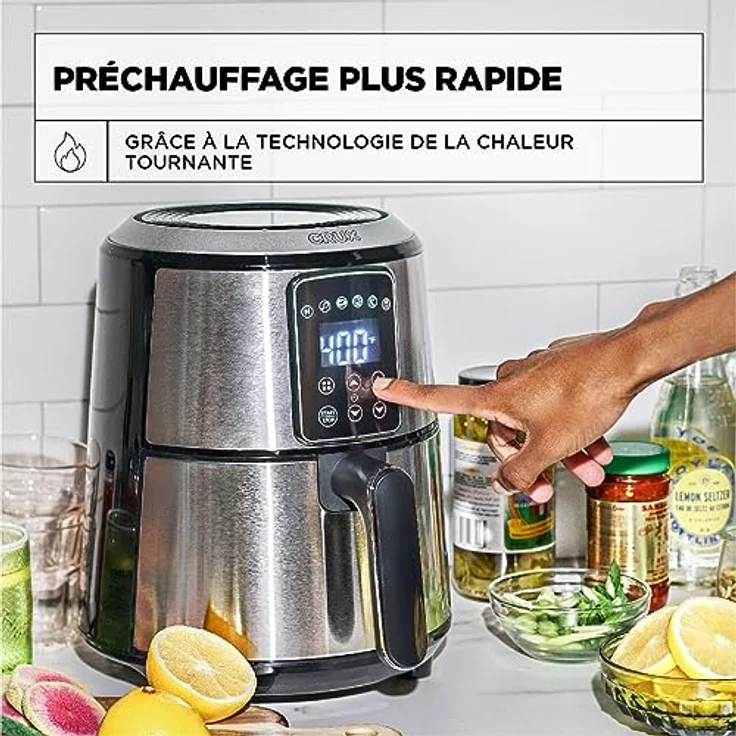 Crux 3 l digitale Heißluftfritteuse, schnelleres Vorheizen, ölfreies Frittieren, spülmaschinenfeste Antihaft-Pfanne und Bratgestell, Edelstahl – Bild 4