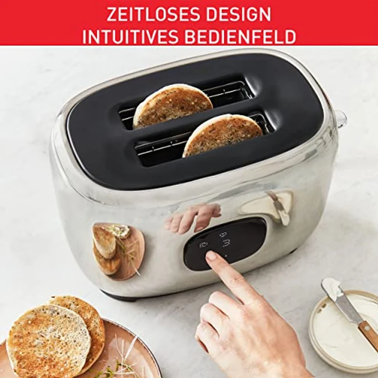 Tefal TT883D Majestuo Doppelschlitz-Toaster | Touchscreen-Display | 2 personalisierbare Shortcuts | 1050 Watt | Anhebevorrichtung | Auftau- und Aufwärmfunktion | Stopp-Taste | Edelstahl/Schwarz – Bild 5
