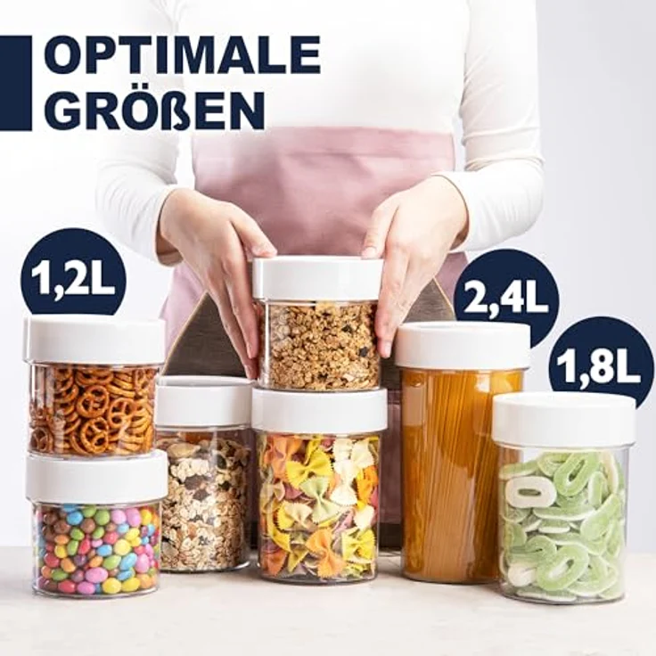 KONZEPT Vorratsdosen Set, 6er Pack luftdichte Behälter mit 1800 ml Fassungsvermögen für Müsli, Mehl und mehr, Schraubverschluss in Weiß – Bild 2