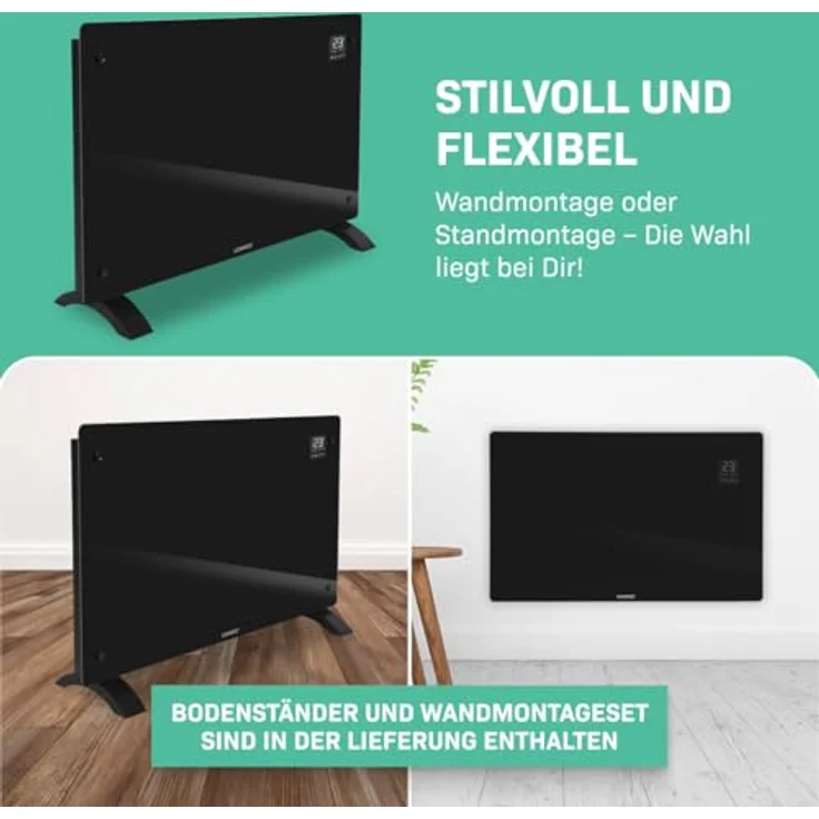 VONROC Elektroheizung, Konvektor-Heizung - Energiesparende elektrische Heizung bis 24m2 - 2 Stufen 1000W & 2000W, Manuelle/App Steuerung - Schwarz – Bild 5