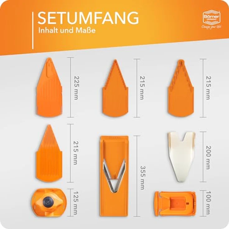 Börner Gemüsehobel V3 TrendLine Profi Set, Kunststoff, mit 2 Messereinschüben und Dockingstation orange – Bild 7