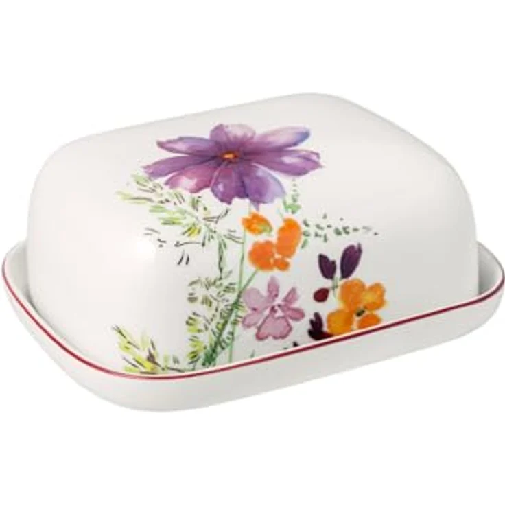 Villeroy & Boch Mariefleur Basic Butterdose mit Deckel, Bunt, Spülmaschinenfest, Mikrowellensicher, Premium Porzellan, Florales Design, Größe: 15 x 12,5 x 6,5 cm – Bild 1