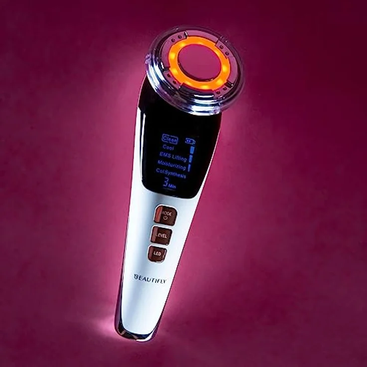 Beautifly Elektrische Gesichtsreinigungsbürste B-GLOSSY-PRO 8in1 Mesotherapie nadellos Gelb, Blau, Rot - Ultraschall-Reinigung, EMS-Gesichtsstraffung, Kollagensynthese - Preisvergleich – Bild 3
