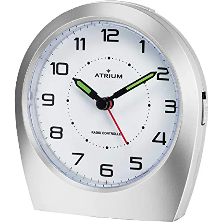 Atrium A620-19, Funkwecker Analog Quarz ohne Ticken, matt Silber, mit lautlosem Betrieb und Snooze-Funktion