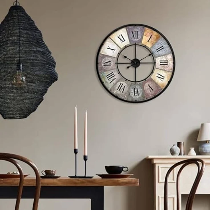Große Vintage Wanduhr Wohnzimmer ohne Tickgeräusche Moderne XXL Wanduhren römische Ziffern Retro Deko (Metall Ø 50cm Durchmesser Antik Bunt) – Bild 3