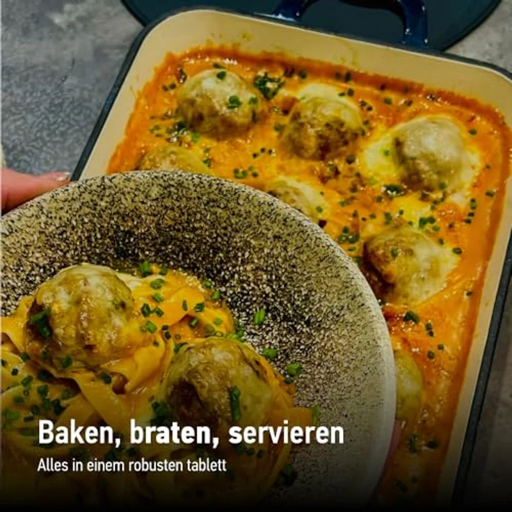 GRAND FEU Emaillierter Gusseisen-Bräter zum Backen, Schmoren und Braten - Auflaufform aus Gusseisen mit Emaille-Beschichtung - Fassungsvermögen 3.2L, Blau – Bild 4