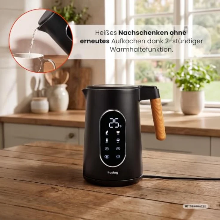 Huslog HUS1049 Wasserkocher, 1,7L mit Touch-Panel und Holzgriff, 2200W, modernen Design – Bild 6
