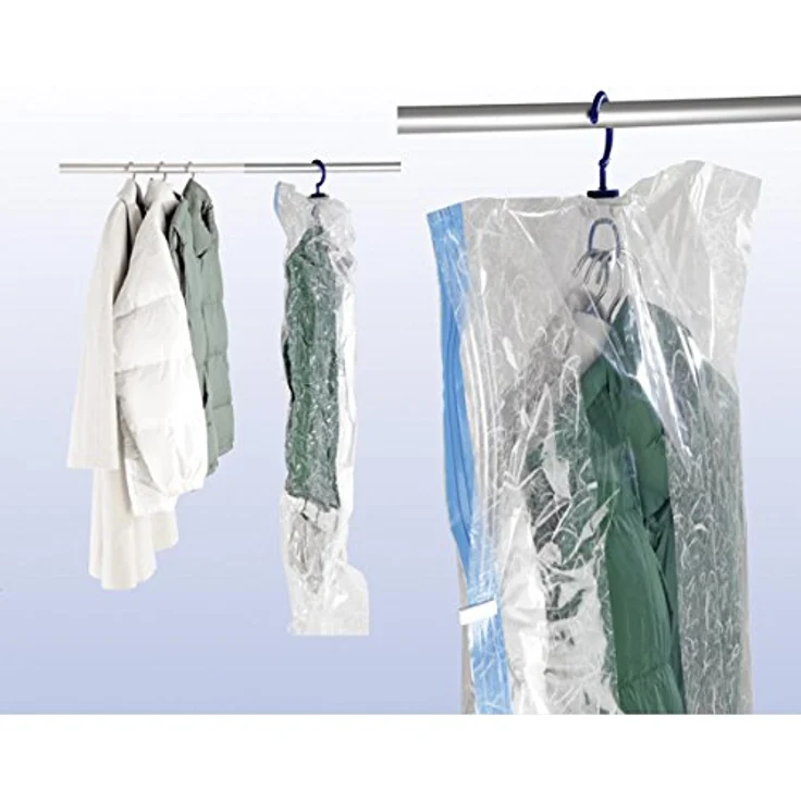 WENKO Vakuum Raumspar-Kleidersack XL, Vakuum Aufbewahrungsbeutel aus Polyethylen, 70 x 145 cm, Transparent, spart bis zu 75% Platz im Kleiderschrank – Bild 1