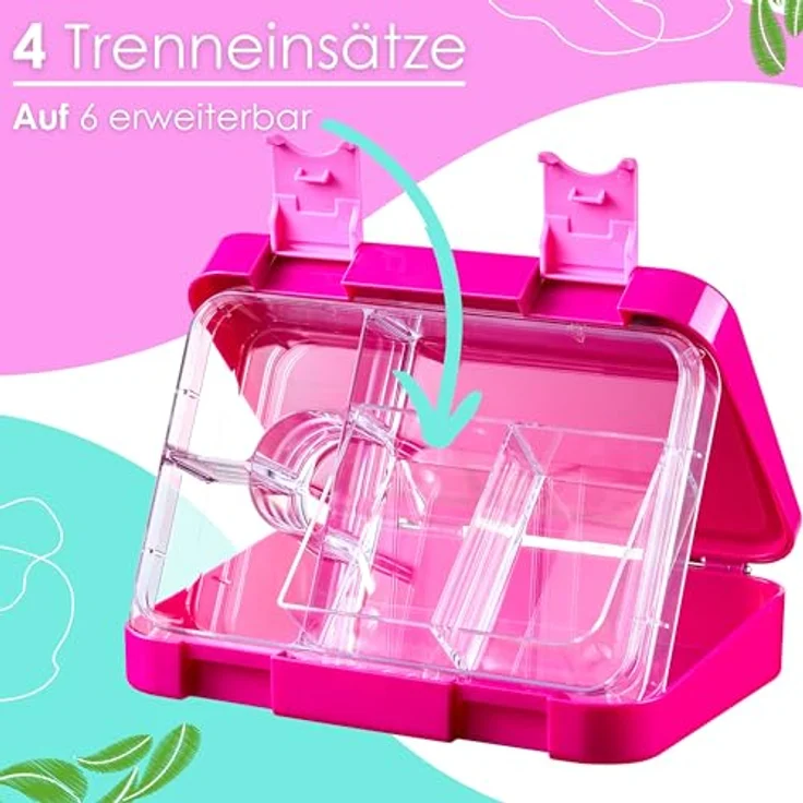 ecosa YummyBuddy Snackbox, Brotdose für Kinder, 4 Fächer erweiterbar auf 6, Auslaufsicher, BPA-frei, spülmaschinenfest, 21 x 15 x 4,5 cm – Bild 3