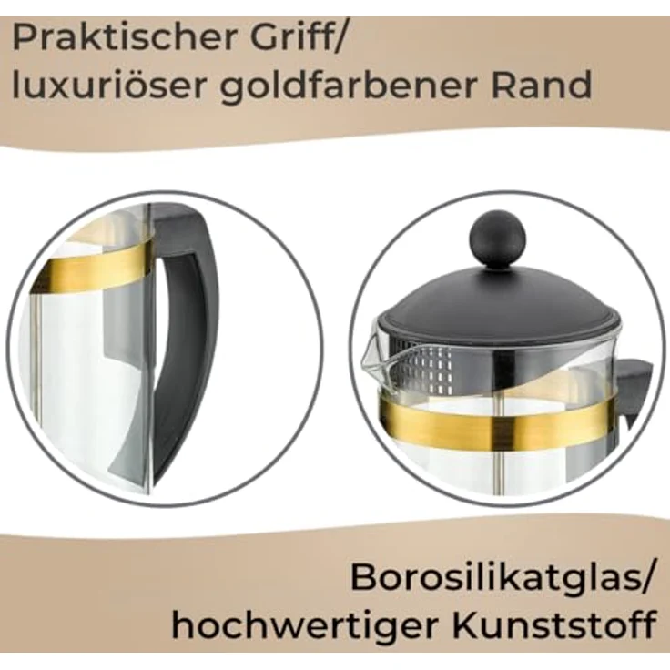 Cilio Kaffeebereiter Mariella Oro 8 Tassen, aus Borosilikatglas, hitzebeständig, auch für Tee geeignet – Bild 3