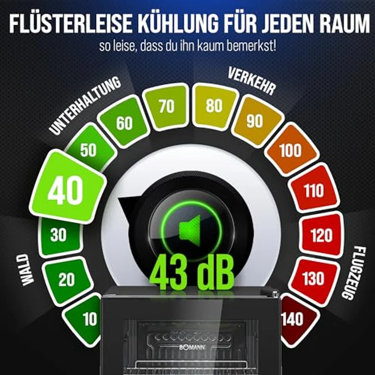 BOMANN Getränkekühlschrank KSG 7287, 63 Liter, 4 Chromablagen, Doppelverglaste Tür, schwarz – Bild 3