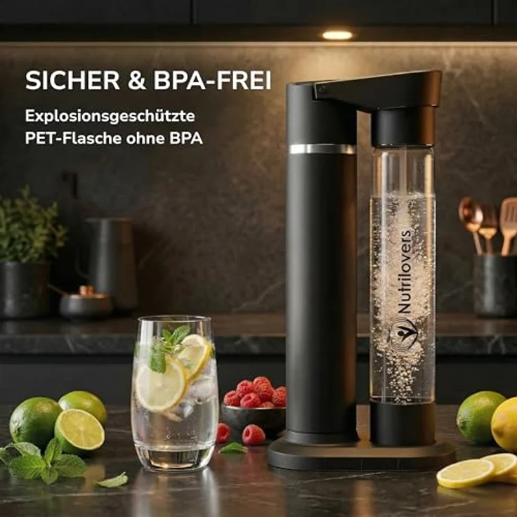 Nutrilovers NUTRI-STREAM Wassersprudler, Edelstahl Schwarz, patentiertes Air-Charge-System, BPA-freie 1L Flasche, individuell einstellbare Sprudelstärke – Bild 8