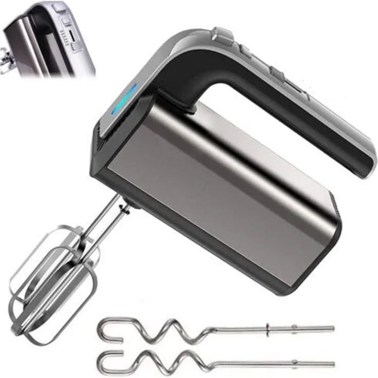 XERSEK Handmixer 800W, 5 Geschwindigkeiten, 2 Turbobesen, 2 Edelstahl-Knethaken, Silber, mit Pürierstab und Mixbecher
