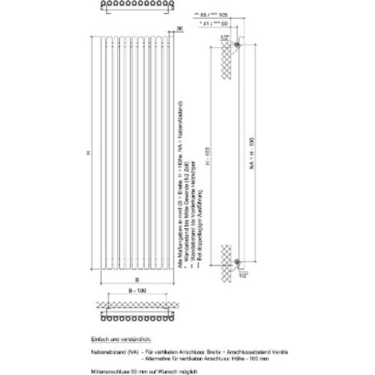Ximax Raumheizkörper Kamino, 55 x 180 cm, 1.330 W Wärmeleistung, edles Design mit Rohr-in-Rohr Prinzip – Bild 3