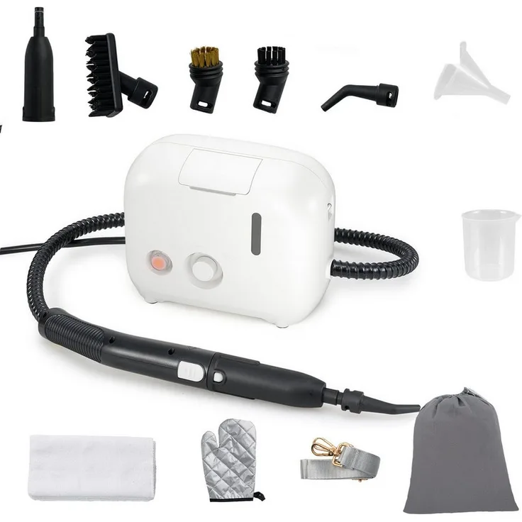 KOMFOTTEU Dampfreiniger, 1500 W, 1L Wassertank, 2 Geschwindigkeiten, Weiß/Gelb