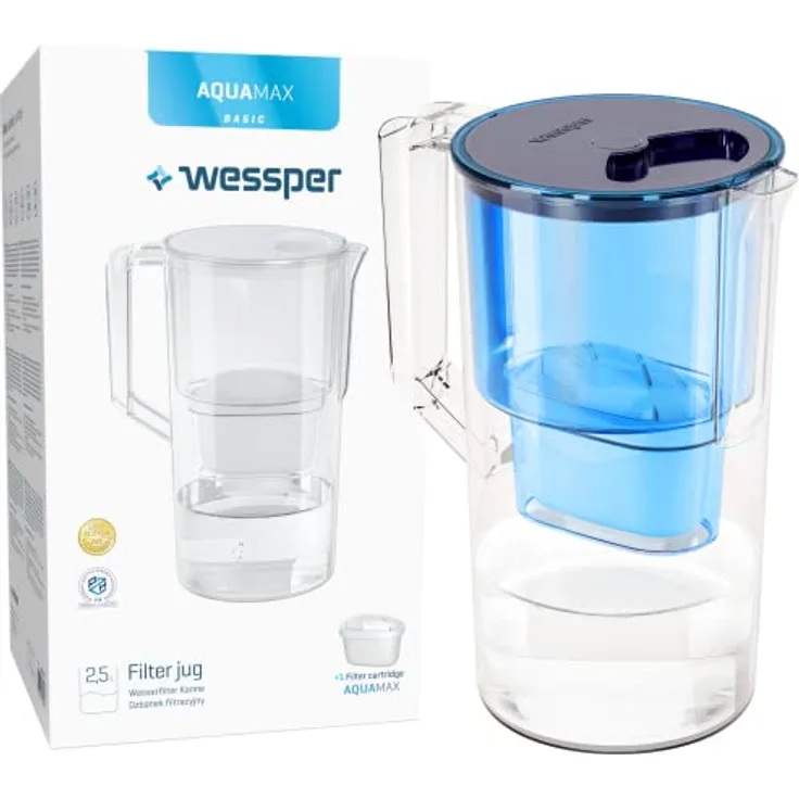 Wessper AquaClassic Basic 2.5L Wasserfilterkanne - Reduziert Kalk und Chlor, inkl. 1 Wasserfilter - weiß/Blau