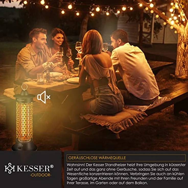 KESSER® Standheizstrahler Infrarotheizung, 1200W Heizstrahler Energieeffiziente Heizung Innenraum mit 360° Oszillation, Infrarotheizung Standgerät, Elektroheizung IP55, Terrassen-Heizstrahler, Schwarz – Bild 5