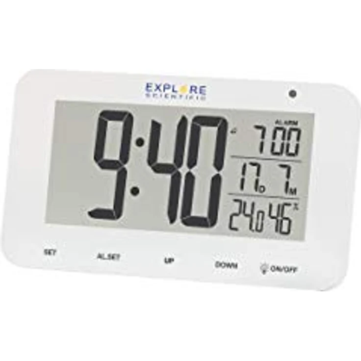 Explore Scientific RDC1004 Tischuhr mit LED-Hintergrundbeleuchtung, weiß, Alarm und Snooze, Innentemperatur- und Luftfeuchtigkeitsanzeige – Bild 2