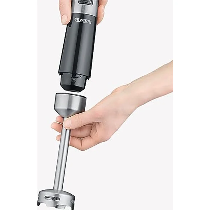 Severin 3772 Stabmixer 600W, Mixstab mit stufenloser Geschwindigkeitseinstellung, abnehmbarer Pürierstab, inkl. Schneebesen, Mixbehälter, Universalzerkleinere, Edelstahl (gebürstet), Schwarz – Bild 2