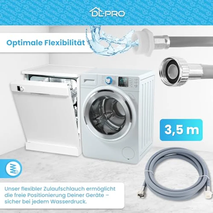 DL-pro 3,5m Zulaufschlauch Verlängerung für Waschmaschine und Spülmaschine - [ROBUST & DICHT] - Universell für alle Modelle - Einfache Montage & 100% dicht – Bild 2