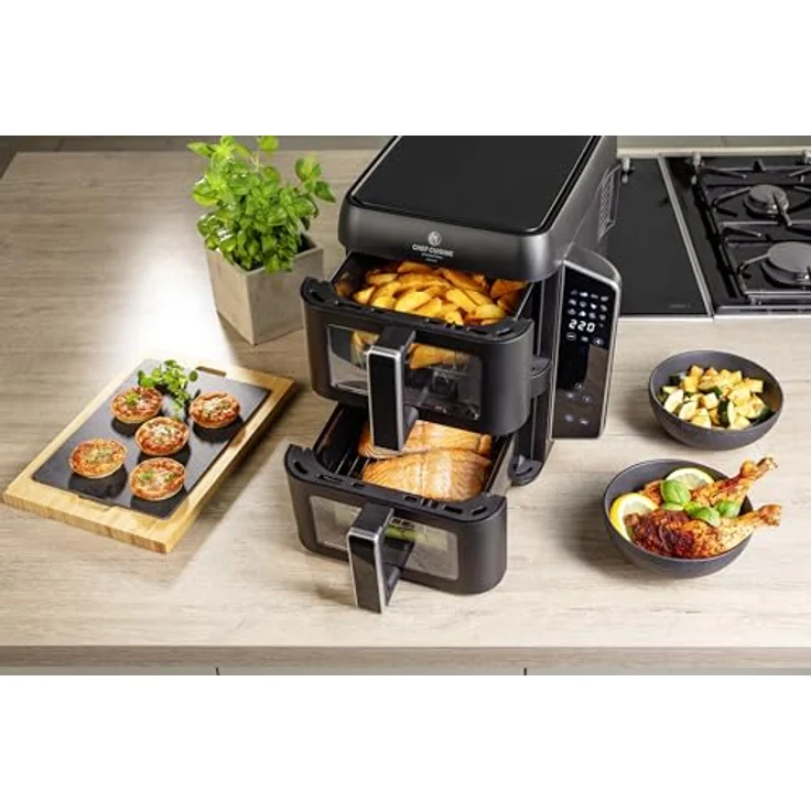 CHEF CUISINE International Air Fryer Dual Zone, Heißluftfritteuse schwarz, 2.400 W, 2 Schubladen à 4,5 L, SYNC-Funktion, 12 Pre-Set Programme, digitaler Timer – Bild 6