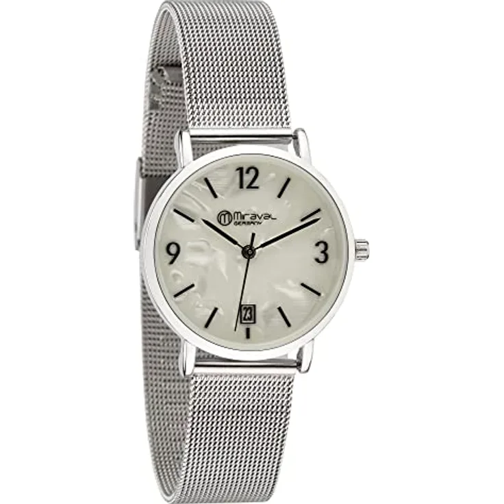 Miraval Moderne Design Damenarmbanduhr mit Datumsanzeige 33mm Edelstahlarmband Extra Dünn, Japanisches Quarzuhrwerk